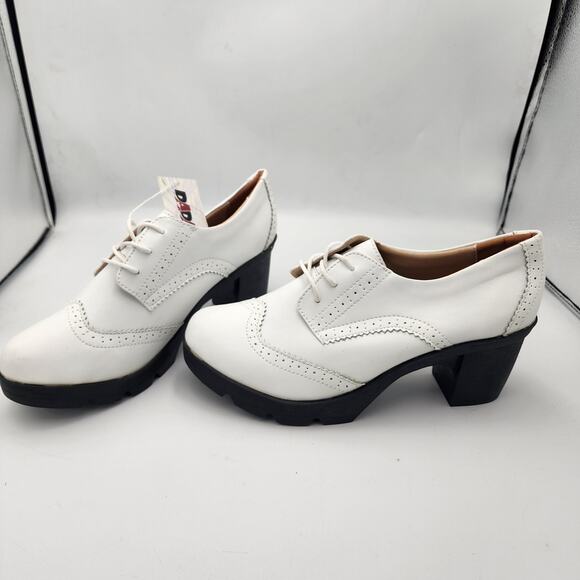 White‎ block Heal lace tie Oxford Shoes by Dadawen Ladies size 10.5 NWT - Picture 2 of 16